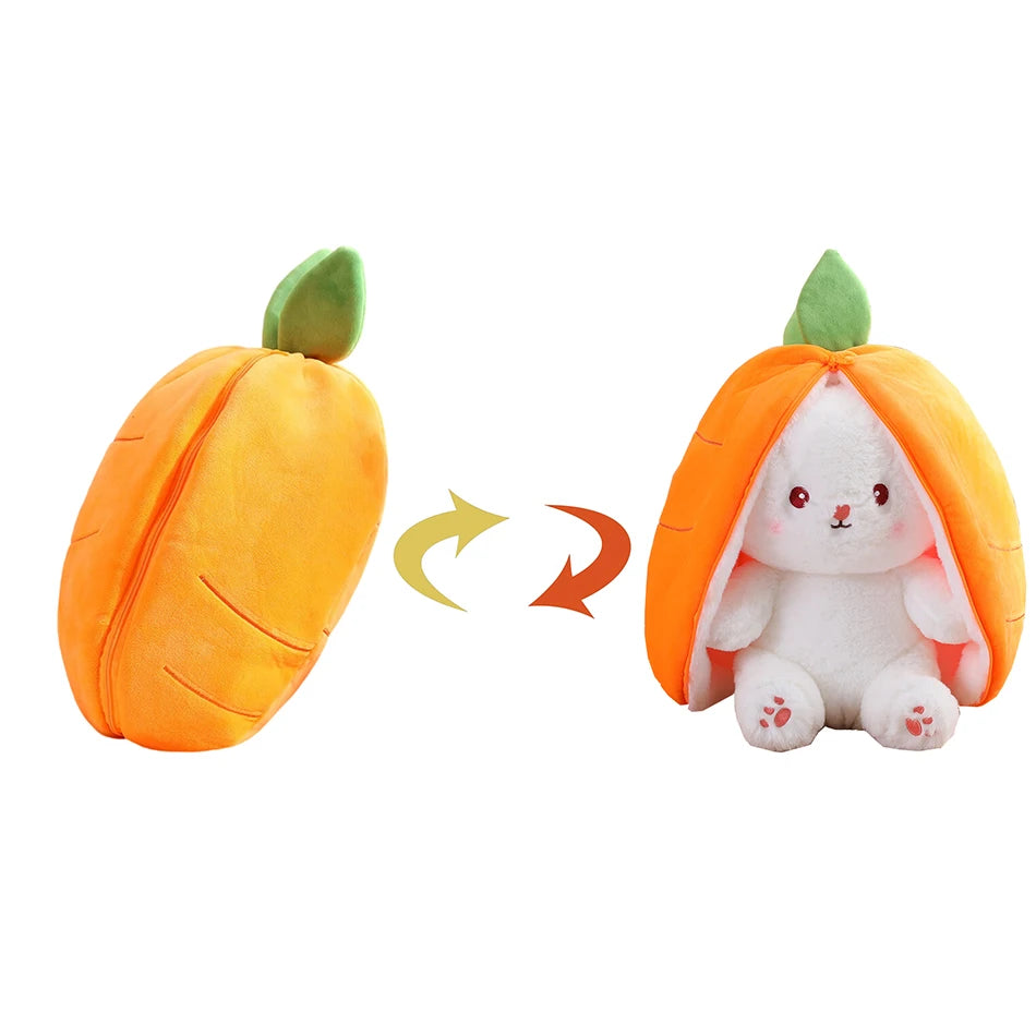 18cm Creative Funny Doll Carrot Rabbit Plush Toy Stuffed Soft Hiding in Strawberry Bunny Bag Toys for Kids Girls Birthday Gift