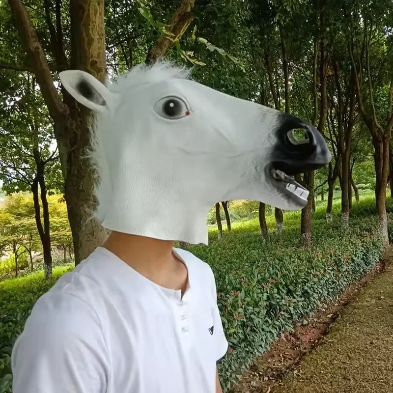 Horse Head Mask Halloween Cosplay Costume Creepy Animal Costume Prop Headgear Halloween Decor Funny Rubber Animal Head Mask