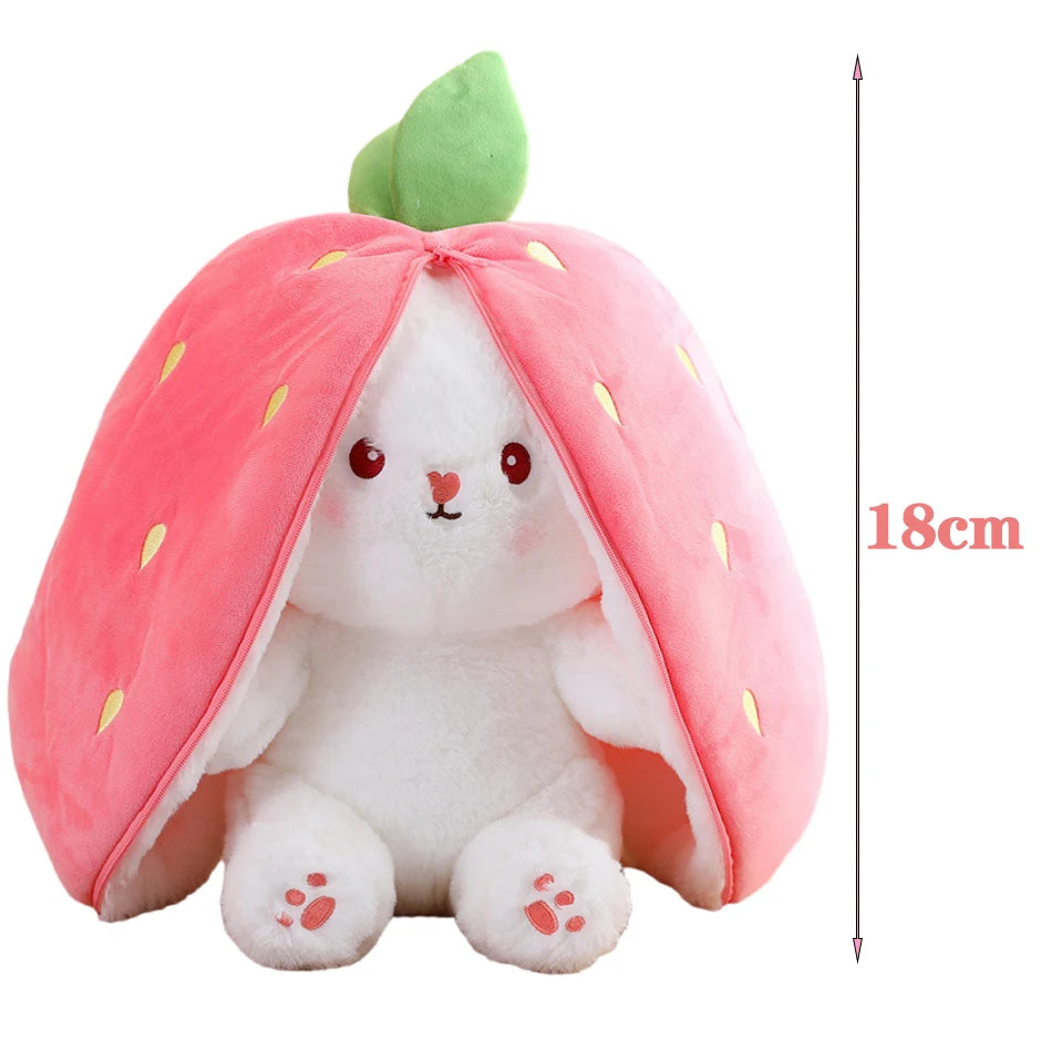 18cm Creative Funny Doll Carrot Rabbit Plush Toy Stuffed Soft Hiding in Strawberry Bunny Bag Toys for Kids Girls Birthday Gift