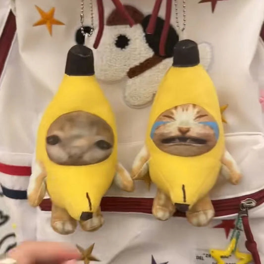 18cm Banana Cat Doll Keychain Crying Happy Banana Cat Plush Pendant With Sound Toy Funny Car Bag Pendant Keyring Accessorie Gift