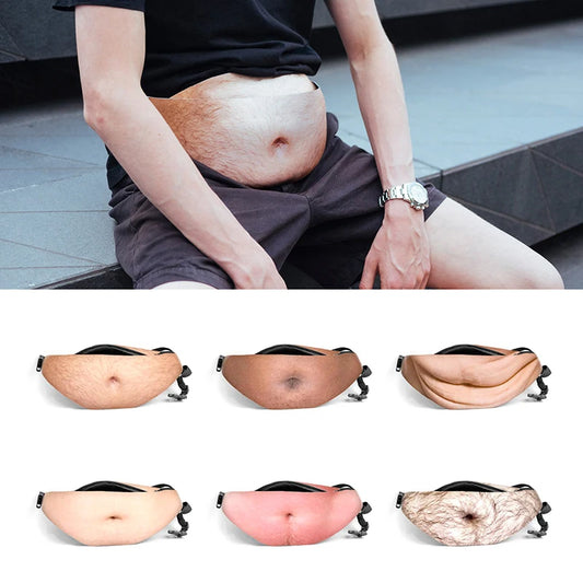 Funny Dad Bod Money Belt Bag Men Travel Bags Flesh Color Creative Fanny Pack Beer Fat Belly Bum Pouch Waist Bag