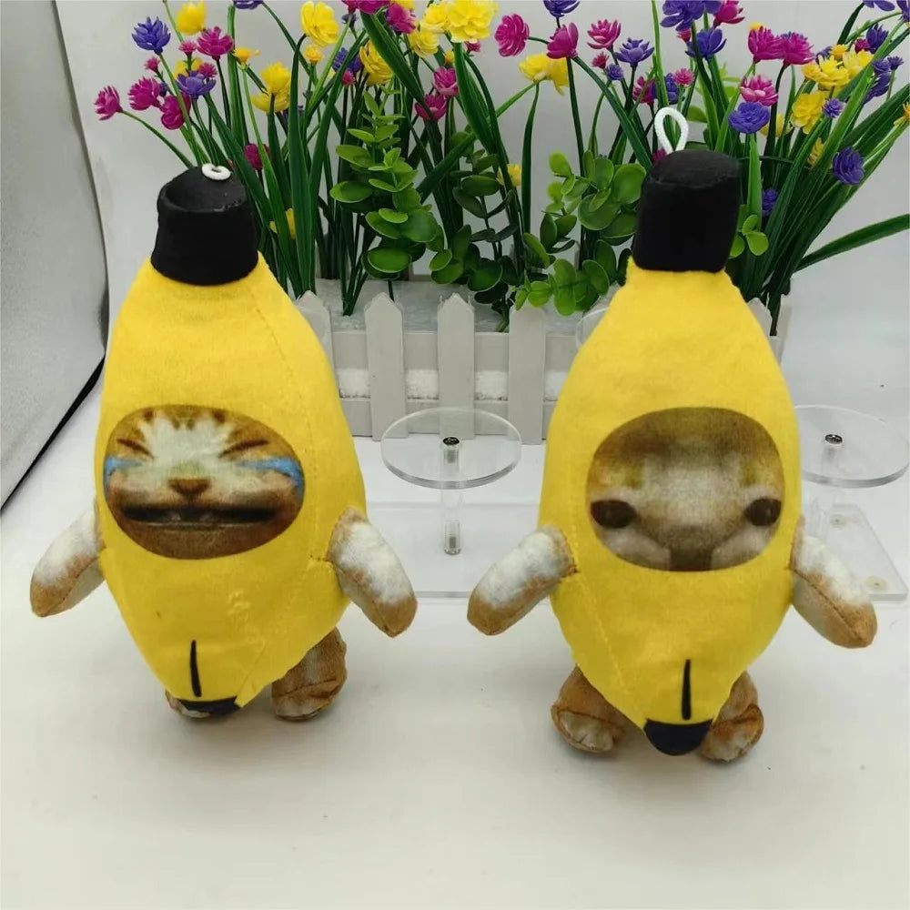 18cm Banana Cat Doll Keychain Crying Happy Banana Cat Plush Pendant With Sound Toy Funny Car Bag Pendant Keyring Accessorie Gift