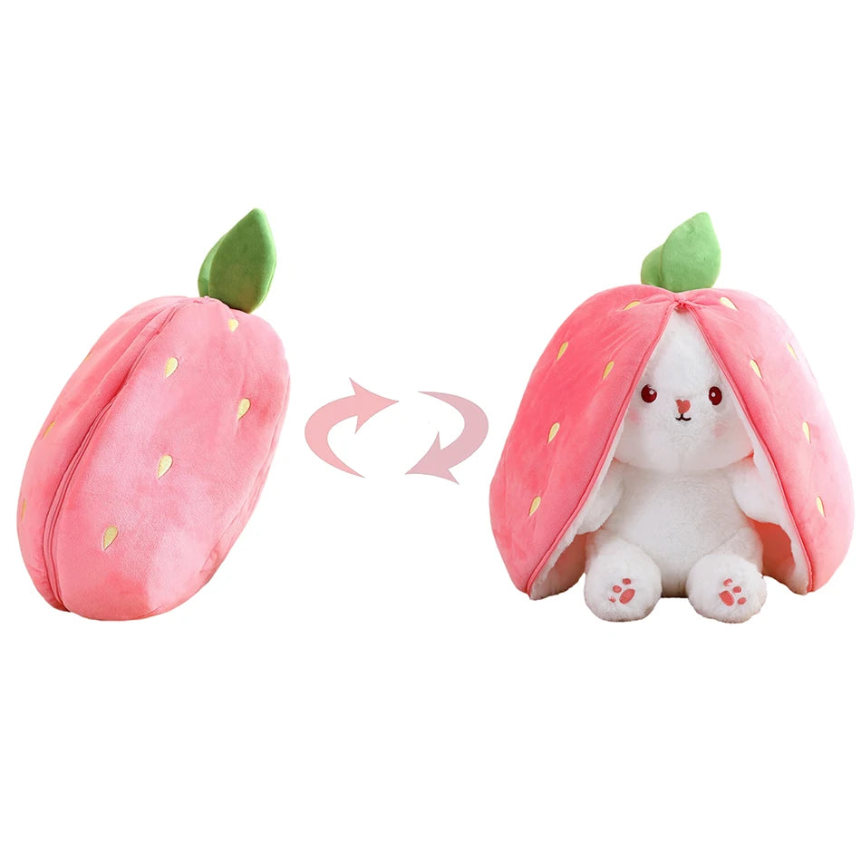 18cm Creative Funny Doll Carrot Rabbit Plush Toy Stuffed Soft Hiding in Strawberry Bunny Bag Toys for Kids Girls Birthday Gift