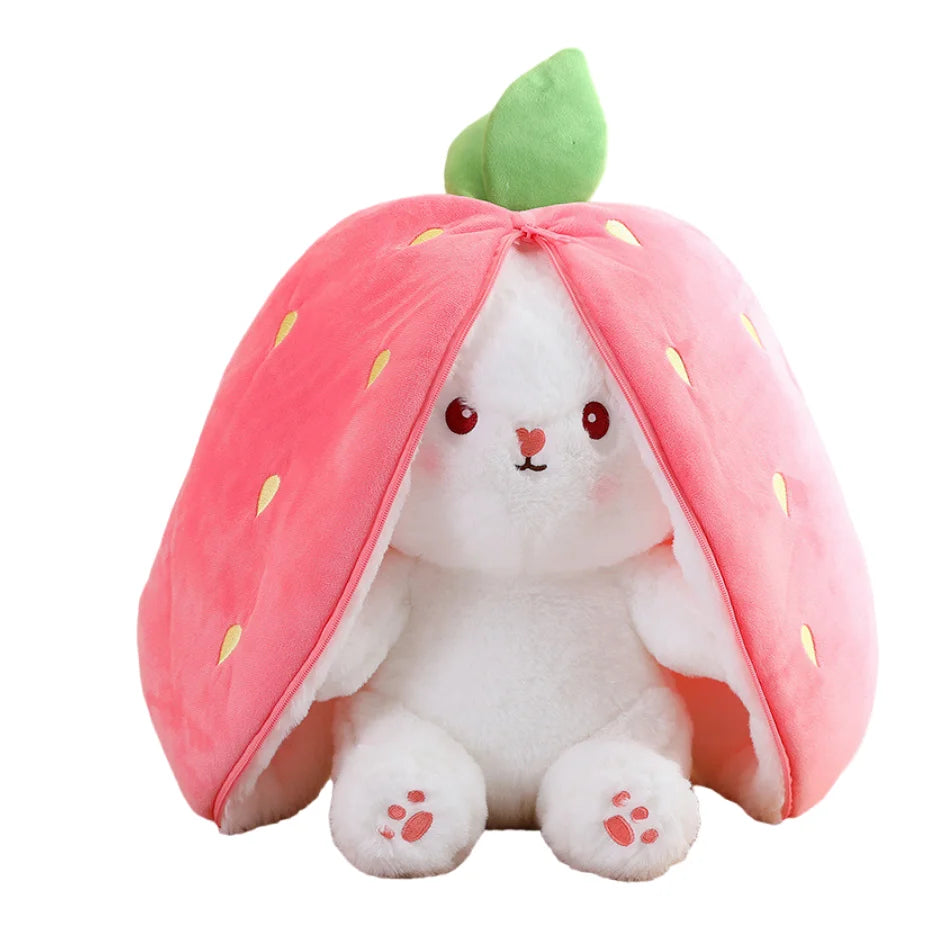 18cm Creative Funny Doll Carrot Rabbit Plush Toy Stuffed Soft Hiding in Strawberry Bunny Bag Toys for Kids Girls Birthday Gift