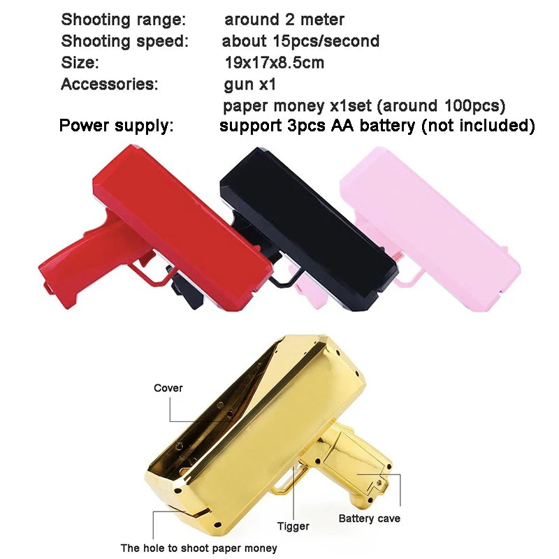 Spray Money Gun Toy Handheld Cash Shooter for Wedding Birthday Game Movies Bachelor Props Party Celebration Toys for Adults