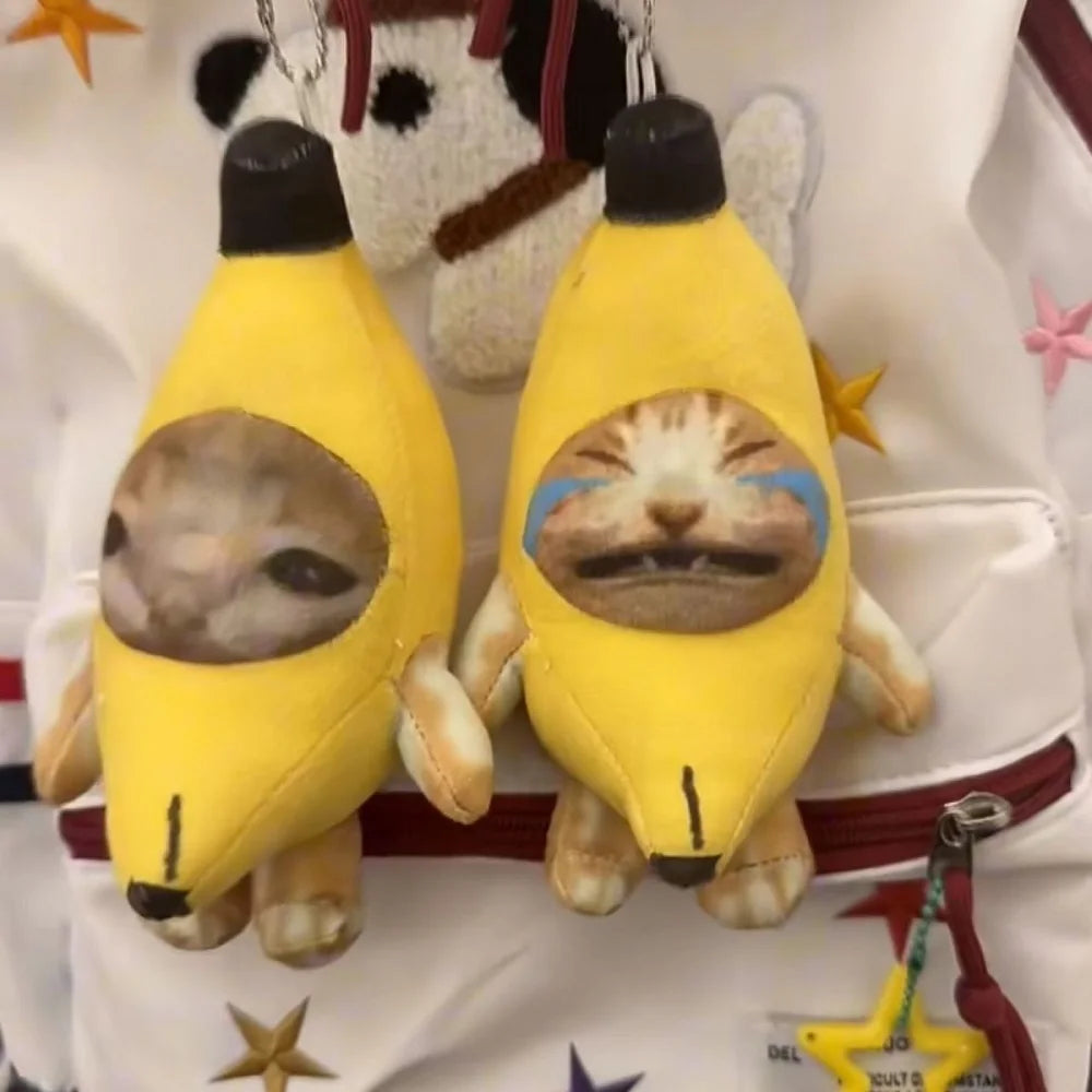 18cm Banana Cat Doll Keychain Crying Happy Banana Cat Plush Pendant With Sound Toy Funny Car Bag Pendant Keyring Accessorie Gift